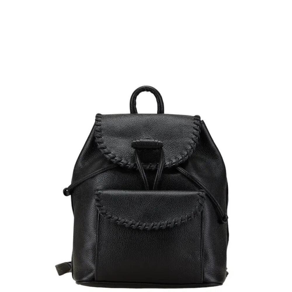 YSL Yves Saint Laurent Black Whipstitch Leather Flap Backpack Designer Luxury